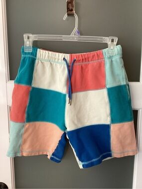 Teddy Fresh Patchwork Sunset Shorts in Teal, Coral & Navy